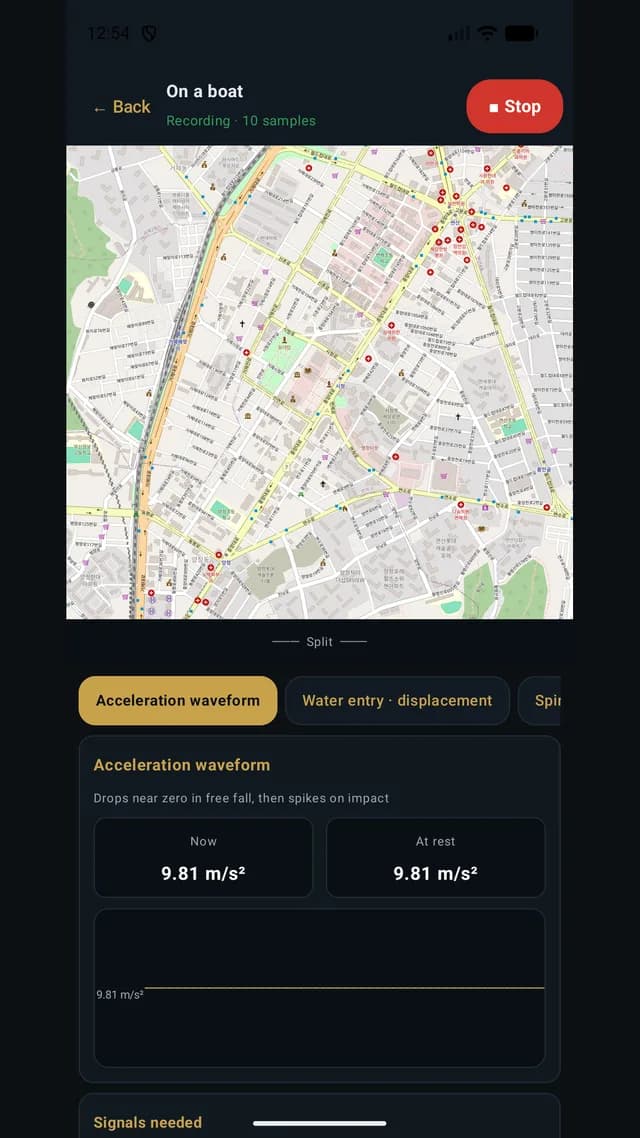 Measuring — map and acceleration waveform