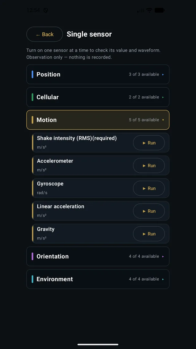 Sensor list — available count per group