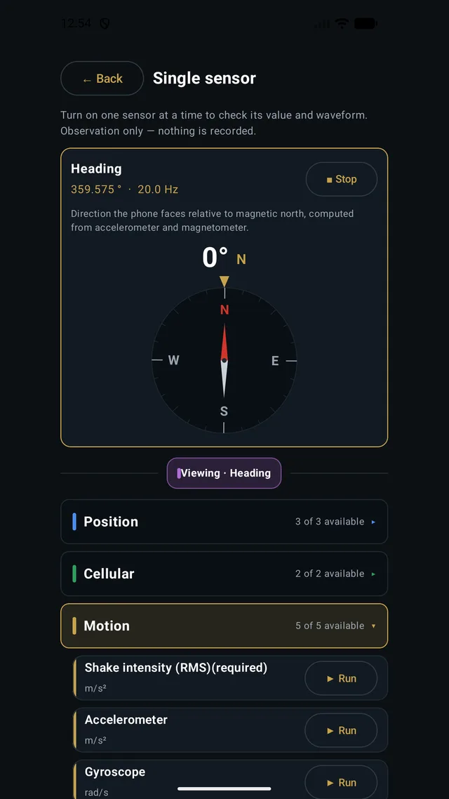 Heading — shown as a compass