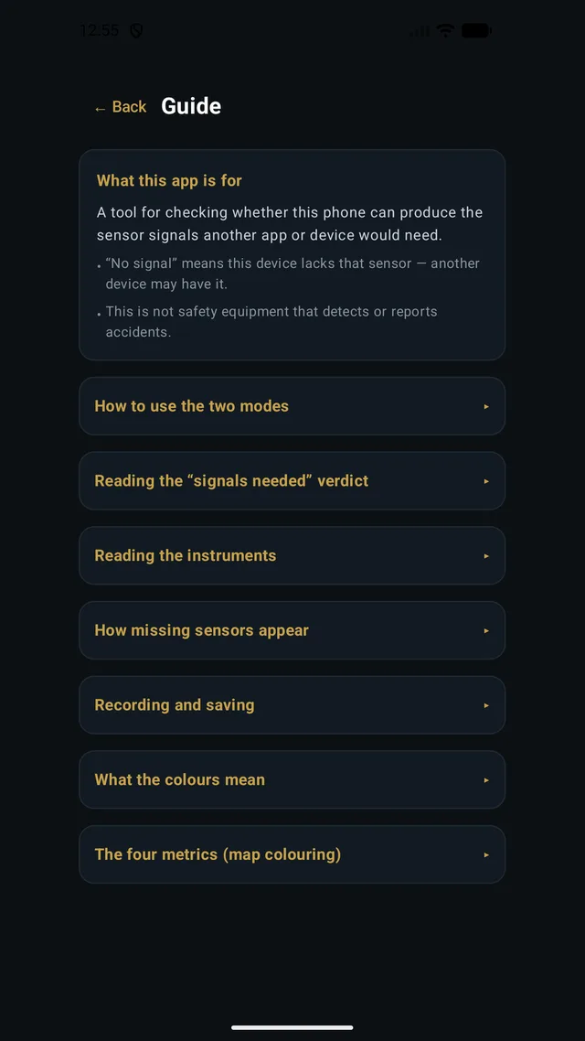 Guide — how-to inside the app