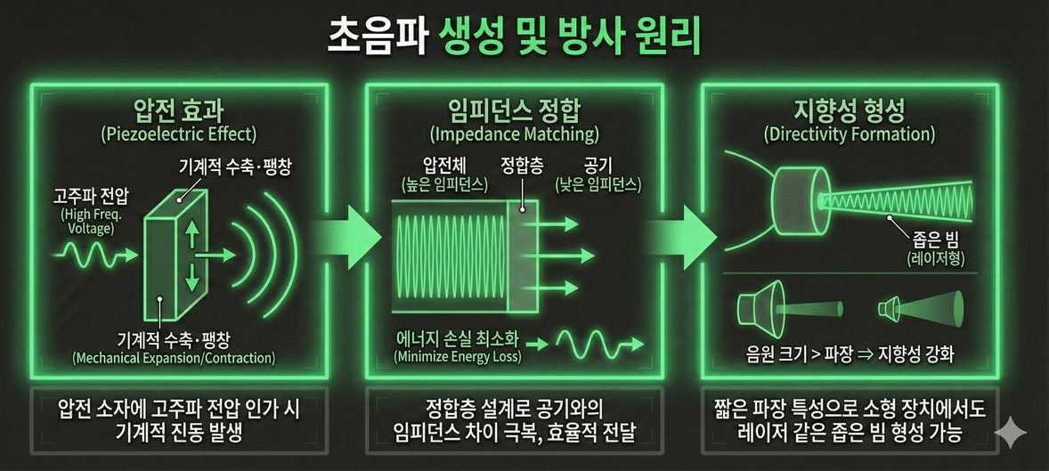 超音波の生成・放射の原理——圧電効果、インピーダンス整合、指向性形成の3段階